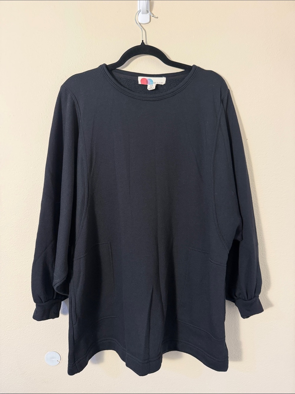 FP Beach by Free People Black Balloon Sleeve Tunic Sweatshirt Dress Size S